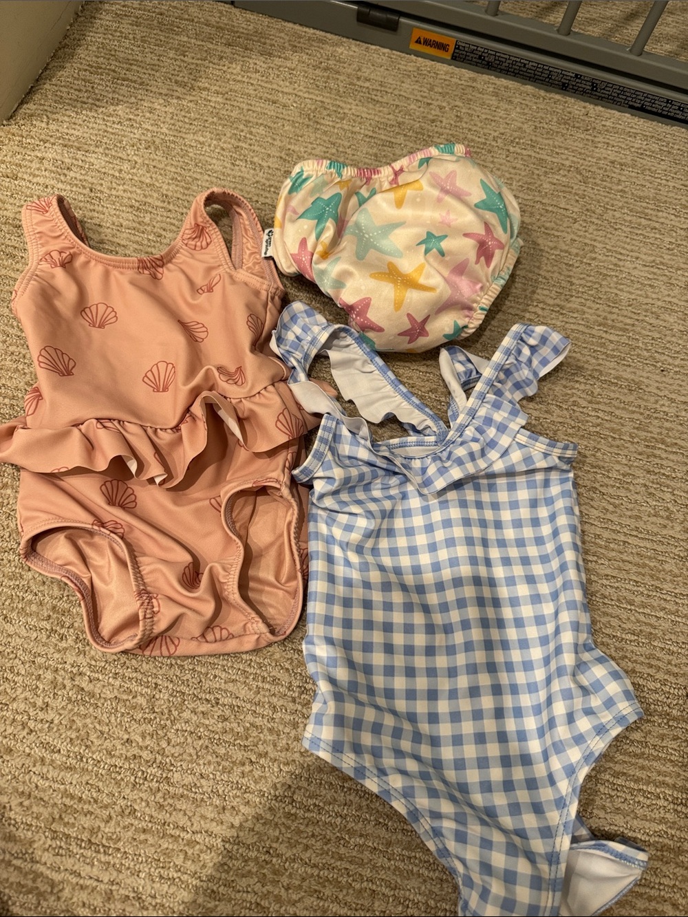 Girls' Blue Gingham + seashell One-Piece Swimsuit